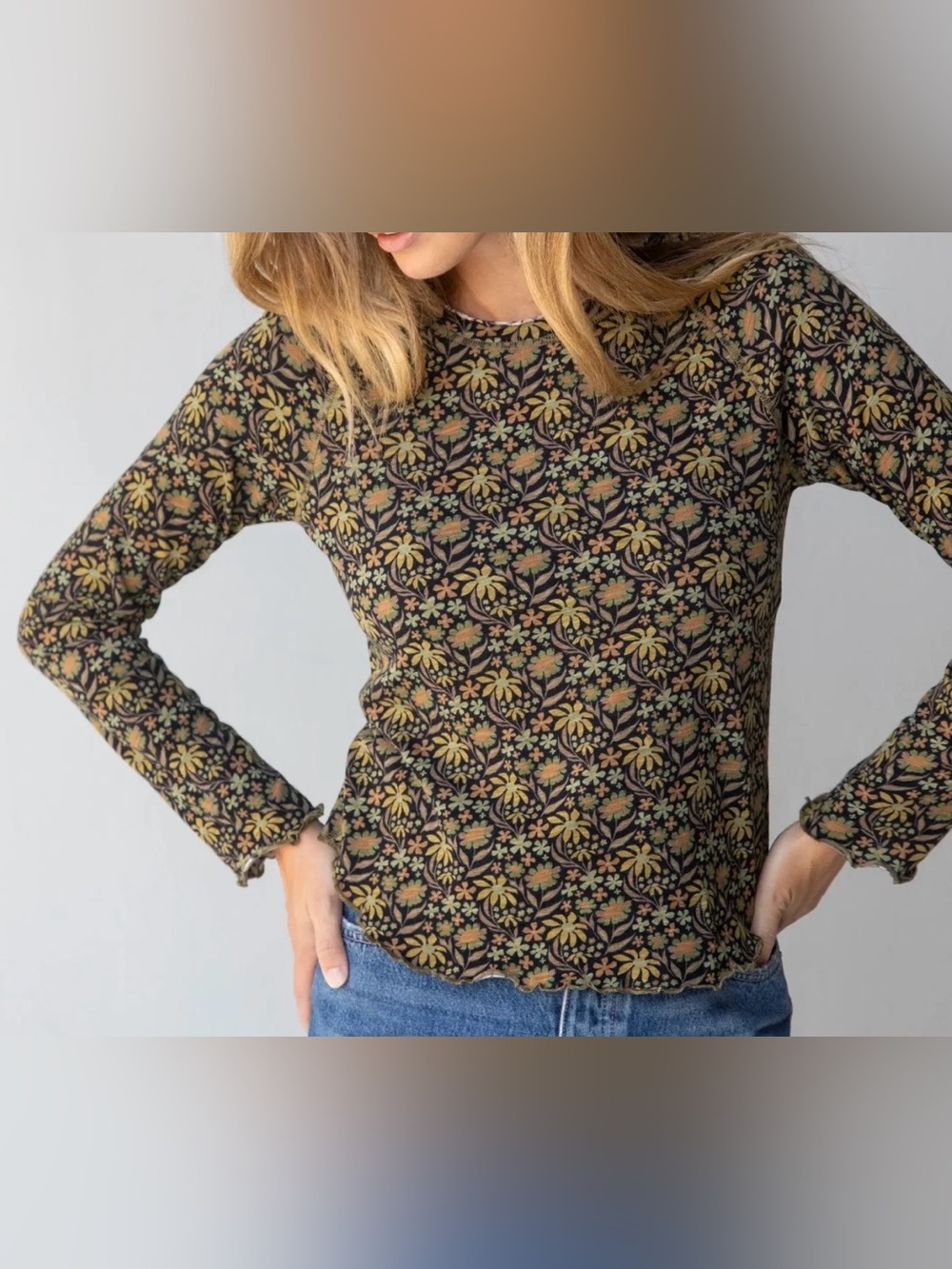 Natural Life Lily 💯% Cotton Long Sleeve Floral Top Size L